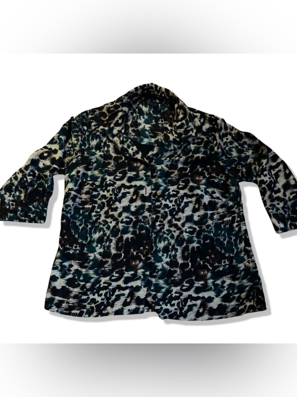 Women’s George Brand Green And Brown Leopard Print Button Down Blouse Size 1X